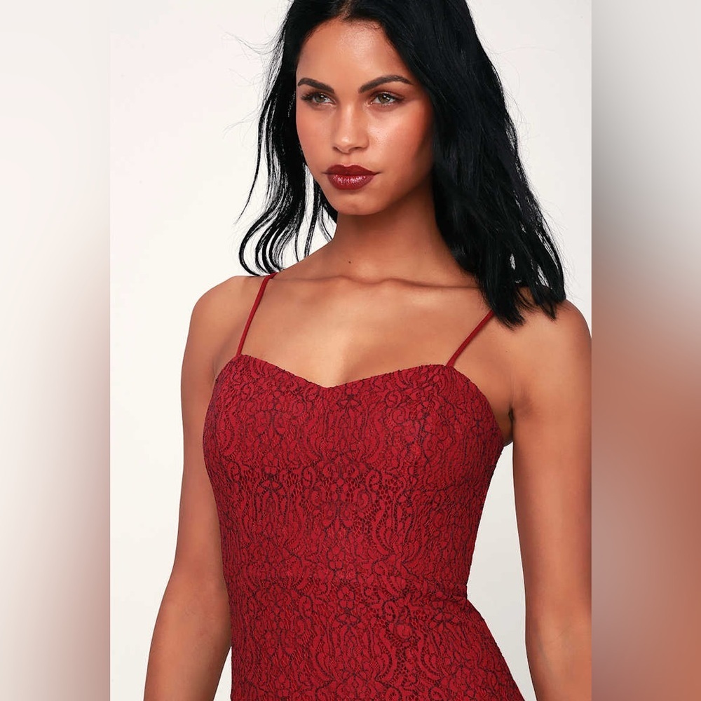 4SI3NNA Sz S Gypsy Rose Wine Red Lace Midi Dress - Picture 4 of 12